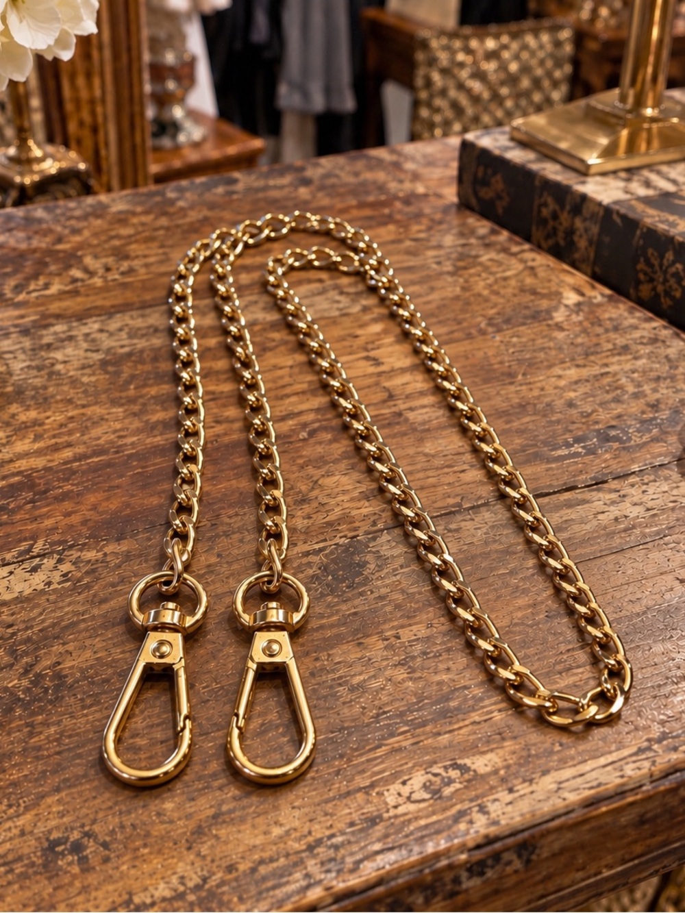 Gold Chain Strap with Dual Clasps 47”